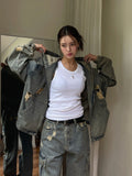 Damage Two Way Denim Hooded Jacket