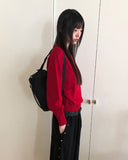 Shus Basic V-Neck Loose Fit Long Sleeve Knit