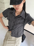 Hash Western Stripe Pocket Rolling Crop Short Sleeve Shirt
