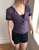 Huron Color Matching Button Short Sleeve T-shirt