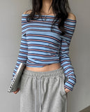Pop Stripe Off Shoulder Long Sleeve