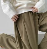 Thick Brushed Chestnut Folding Corduroy Wide Two-Way Banding Pants