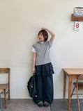 [BAONHAUS] Simbs Linen Tiered Frill Banding Skirt Pants