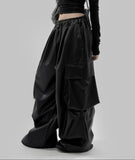 Leather cargo wide pants