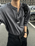 Cotton Henley Neck Button Long Sleeve Tee