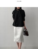 [Setup Available/Tie SET] Pin Round Loose Fit Blouse
