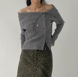 Unbalanced Button Off-Shoulder Knit