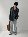 [Belt SET] Stun pin tuck wide denim pants