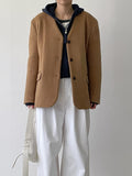 [wool90%] Sheffield no-collar wool loose fit coat jacket