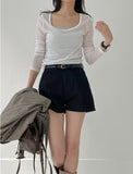 Deep U Neck Tencel See-through T-Shirt