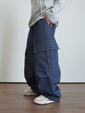 Moikin diagonal cargo raw denim jeans