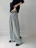 [Belt SET] Stun pin tuck wide denim pants