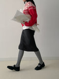 Wool Ribbed Knit Midi Skirt
