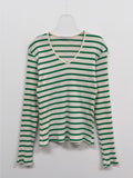 Ribbed Stripe V-Neck Tee