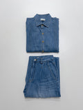 [unisex] Edge Pin Tuck Overfit Denim Shirt Jacket
