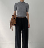 [Plan] Ribbed mock neck slim fit half T-shirt