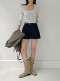 Deep U Neck Tencel See-through T-Shirt