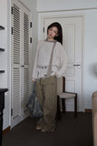 Work belted cotton pants