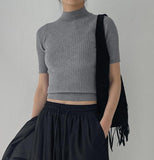 [Plan] Ribbed mock neck slim fit half T-shirt