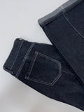Stitch roll-up wide denim pants