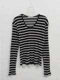 Ribbed Stripe V-Neck Tee