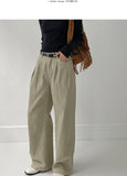 [Belt SET] Stern Pintuck Cotton Wide Pants