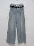 [Belt SET] Stun pin tuck wide denim pants