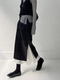 Double layered satin long skirt