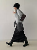 Belted H-Line Brushed Long Skirt