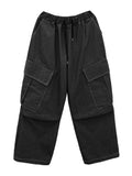 Moikin diagonal cargo raw denim jeans