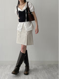 [Short sleeve ver.] Cheek strap long blouse