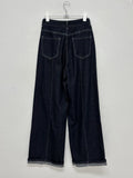 Stitch roll-up wide denim pants