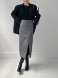 Leather Slit H-ine Long Skirt