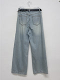 [Belt SET] Stun pin tuck wide denim pants