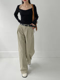 [Belt SET] Stern Pintuck Cotton Wide Pants