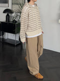 Punching Stripe Hooded Knit Zip-Up