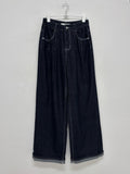 Stitch roll-up wide denim pants
