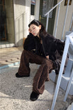 Fleece leopard banding pants