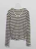 Ribbed Stripe V-Neck Tee