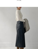 Leather Slit H-ine Long Skirt