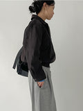 Curved suede short blouson