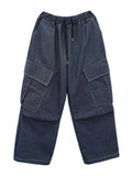Moikin diagonal cargo raw denim jeans