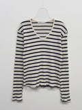 Ribbed Stripe V-Neck Tee