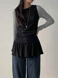 Shirring Frill Layered Sleeveless