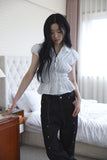 Line eyelet denim pants