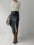 Leather Slit H-ine Long Skirt