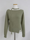 [Scarf SET] Tuyu boat neck slit crop knit