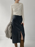 Leather Slit H-ine Long Skirt