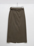 Belted H-Line Brushed Long Skirt