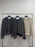 Punching Stripe Hooded Knit Zip-Up